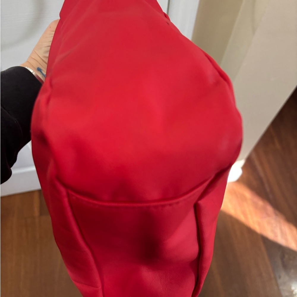 Tory Burch Red Dipped Canvas Stacked Logo Tote Has Minor Cleaning Callouts GUC - Picture 9 of 16